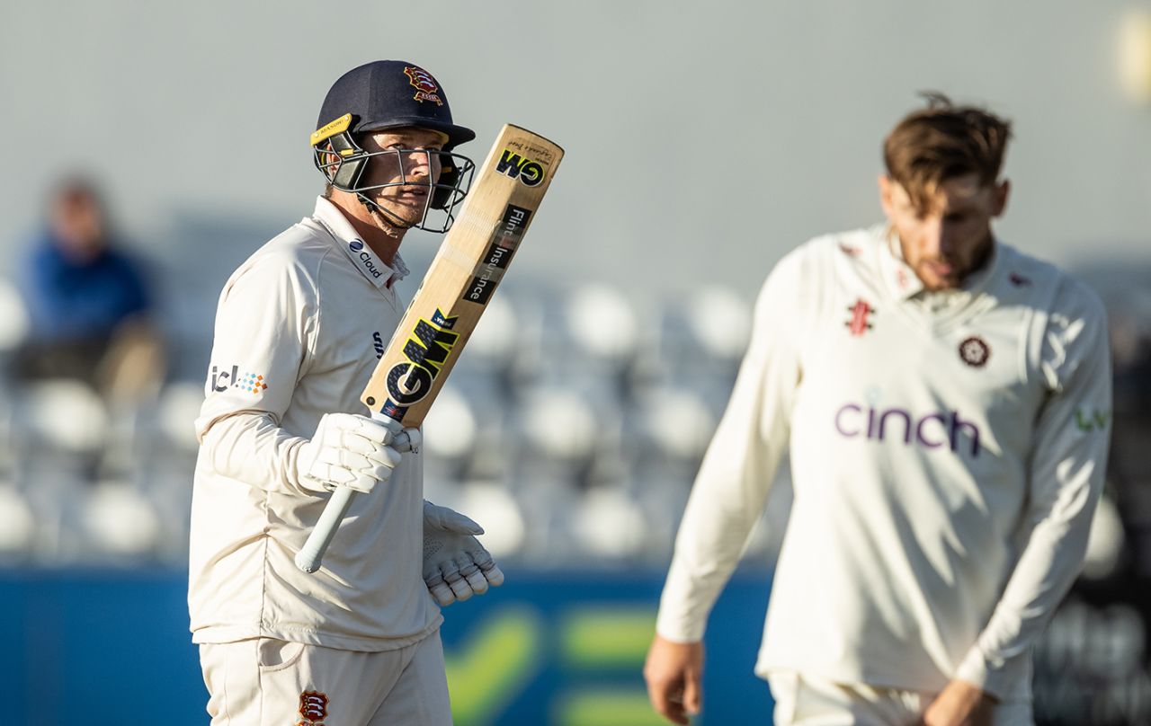Tom Westley raises his bat on reaching fifty, Northamptonshire vs Essex, County Championship, Division One, Wantage Road, September 26, 2022