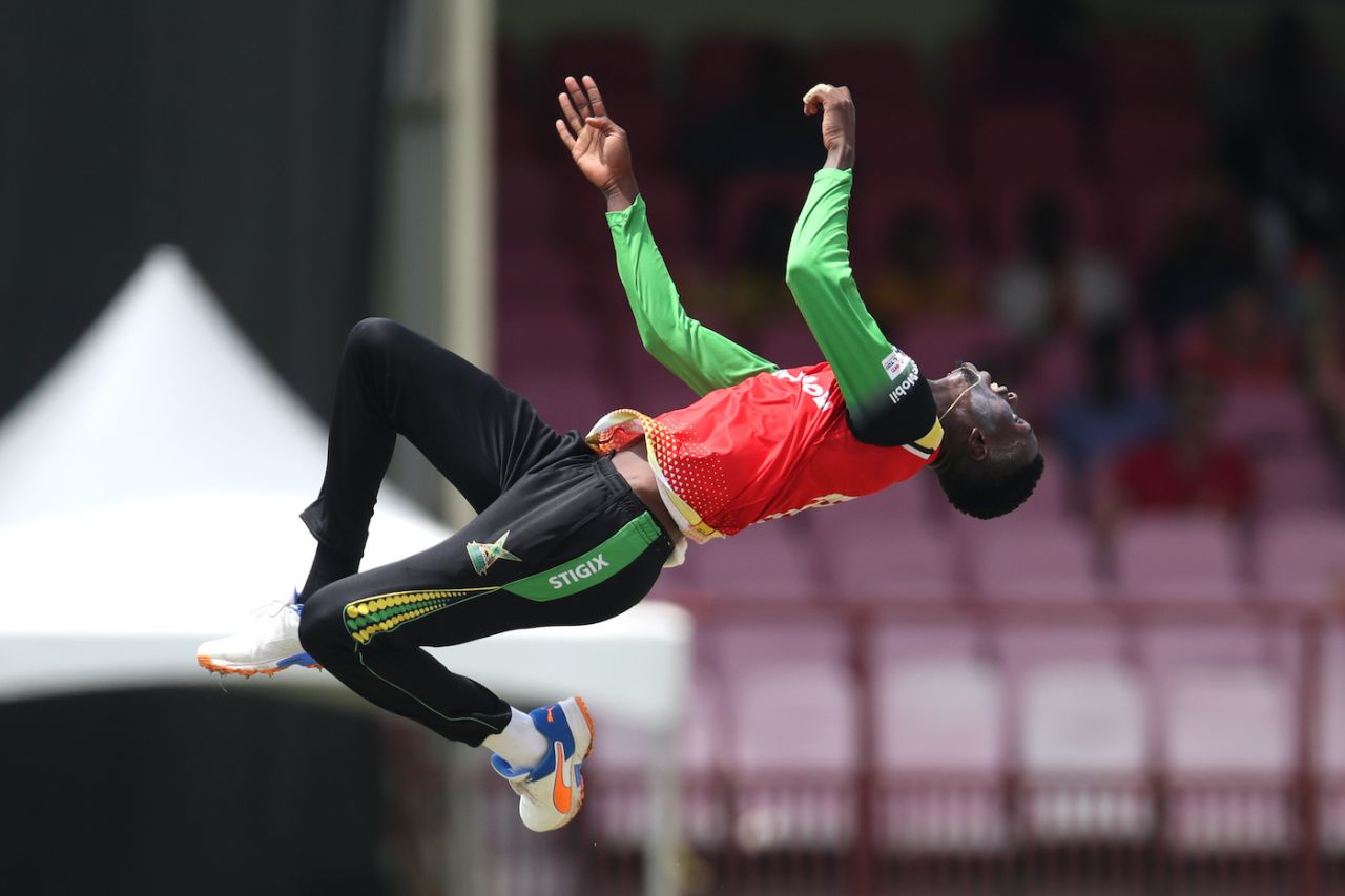 Junior Sinclair celebrates after removing Kyle Mayers, Barbados Royals vs Guyana Amazon Warriors, Qualifier 1, Providence, September 27, 2022