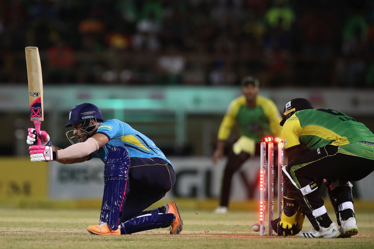 Faf du Plessis is bowled, Jamaica Tallawahs vs St Lucia Kings, Eliminator, Providence, CPL, September 27, 2022