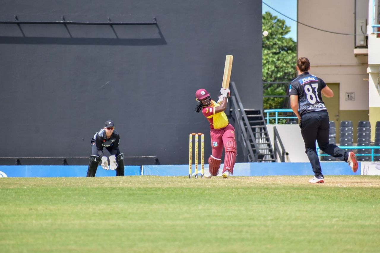 Aaliyah Alleyne played a steady knock of 49 after walking in at No. 3, West Indies vs New Zealand, 1st T20I, North Sound, Antigua, September 28, 2022