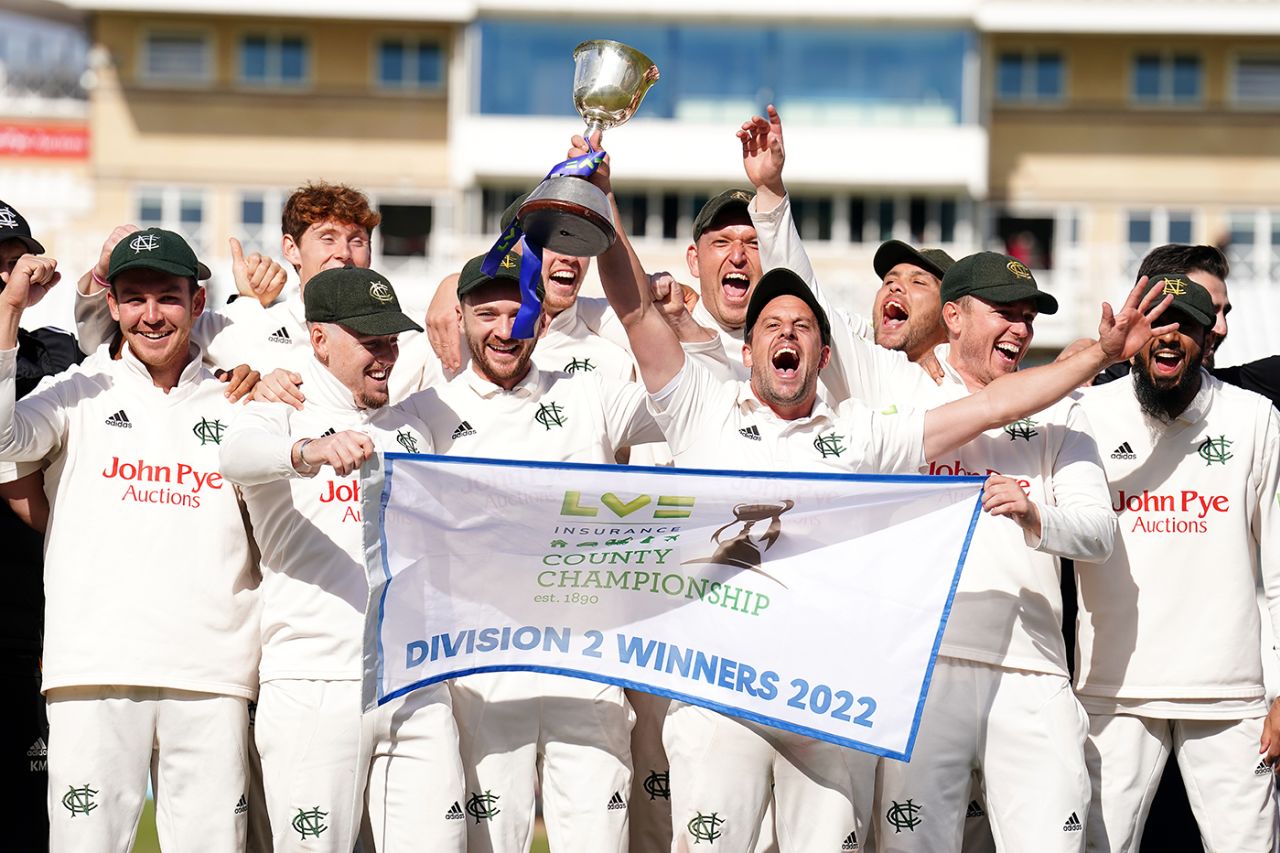 Steve Mullaney lifts the Division Two trophy, Nottinghamshire vs Durham, County Championship, Division Two, Trent Bridge, September 29, 2022