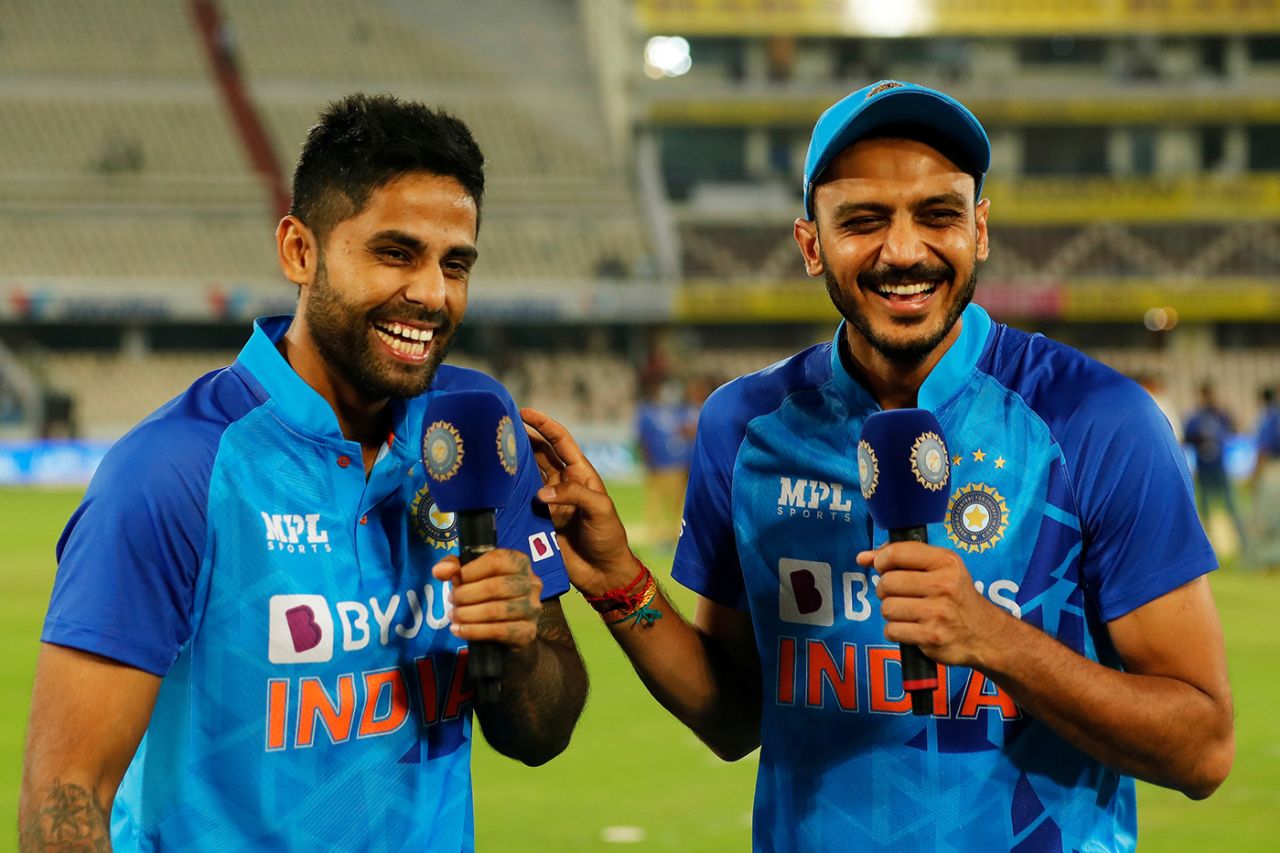 Suryakumar Yadav and Axar Patel have a laugh, India vs Australia, 3rd T20I, Hyderabad, September 25, 2022