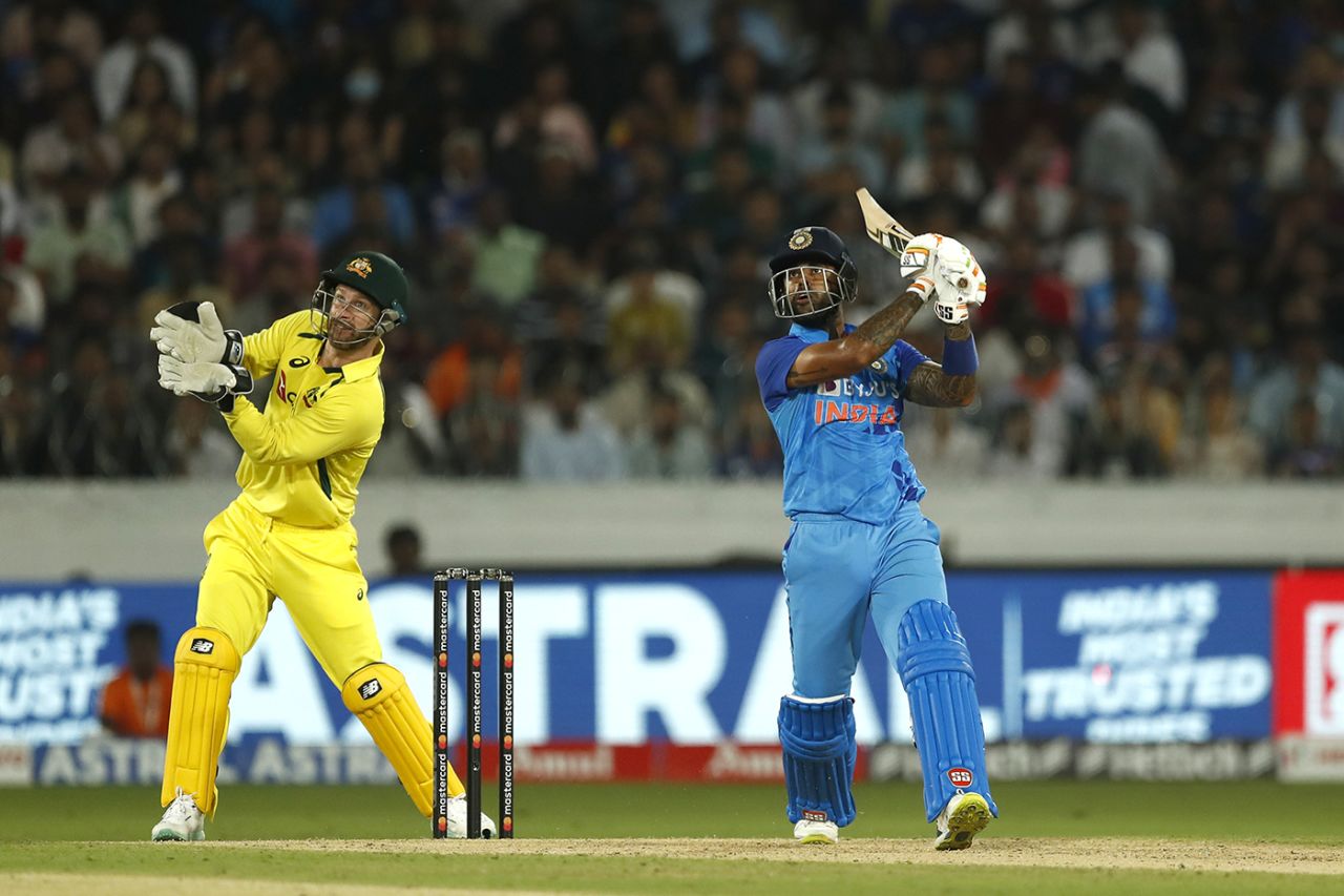 Suryakumar Yadav hits it high, India vs Australia, 3rd T20I, Hyderabad, September 25, 2022