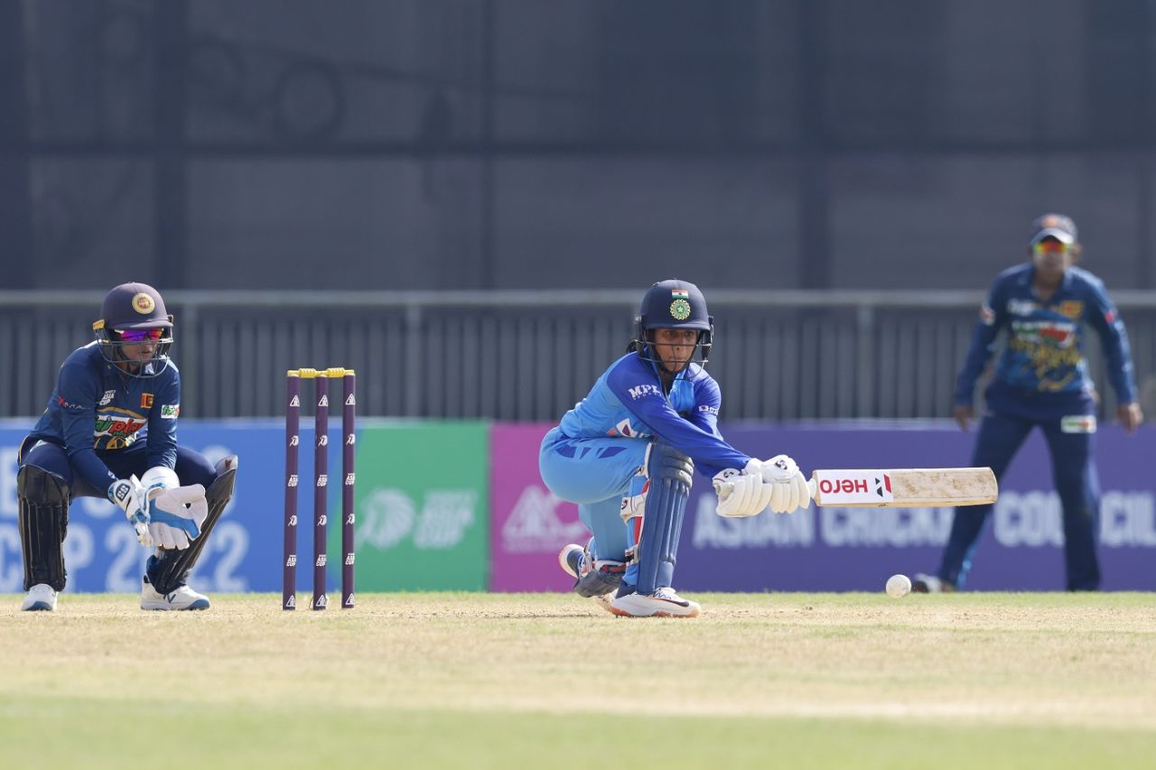 Jemimah Rodrigues attempts a reverse sweep, India vs Sri Lanka, Women's T20 Asia Cup, Sylhet, October 1, 2022