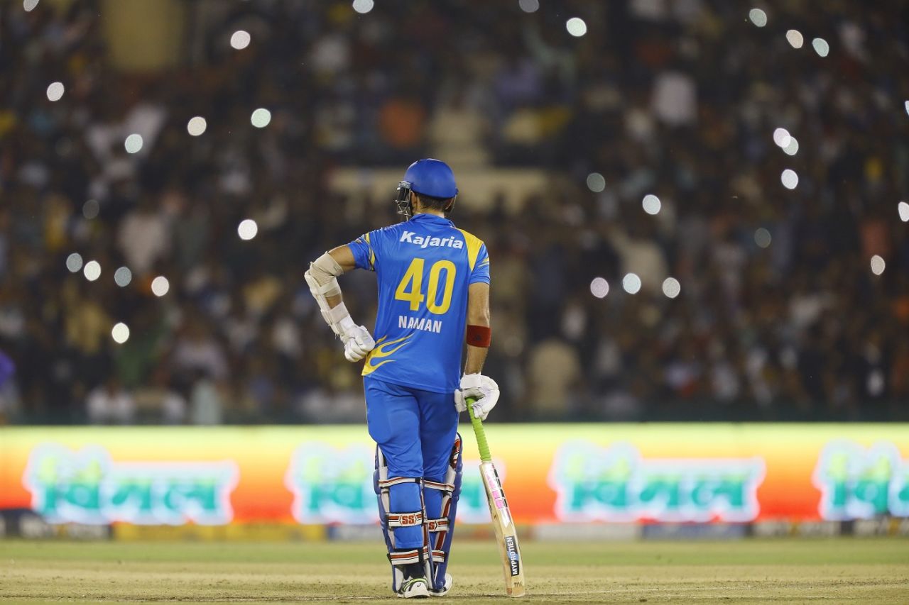 Naman Ojha pauses to catch a breath during his innings, India Legends v Sri Lanka Legends, Final, Road Safety World Series, Raipur, 1 October, 2022