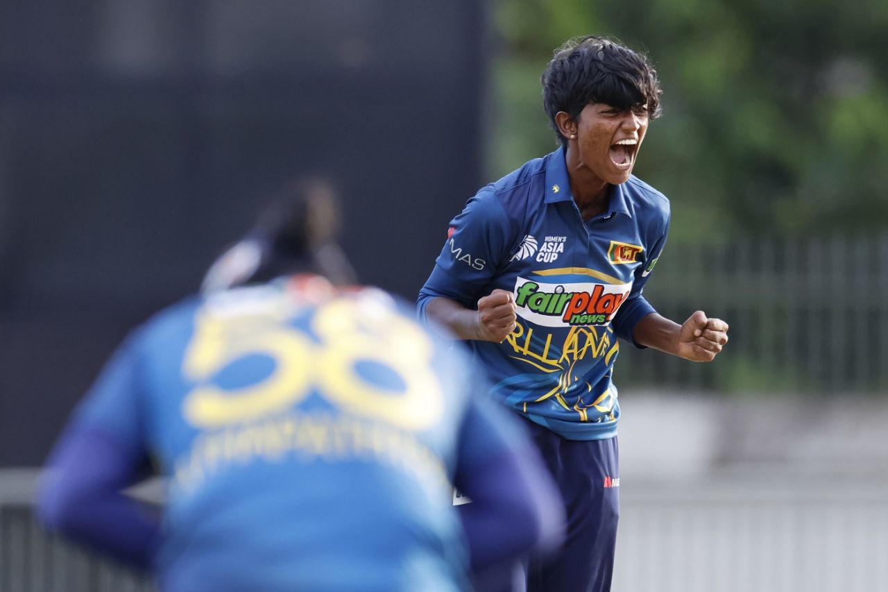 Kavisha Dilhari celebrates dismissing Kavisha Egodage, Sri Lanka vs United Arab Emirates, Women's T20 Asia Cup, Sylhet, October 2, 2022