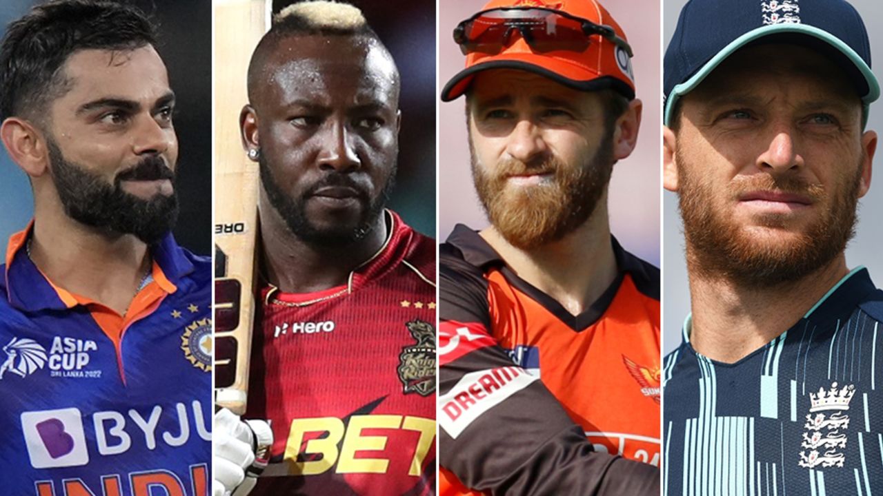 Composite: Virat Kohli, Andre Russell, Kane Williamson and Jos Buttler