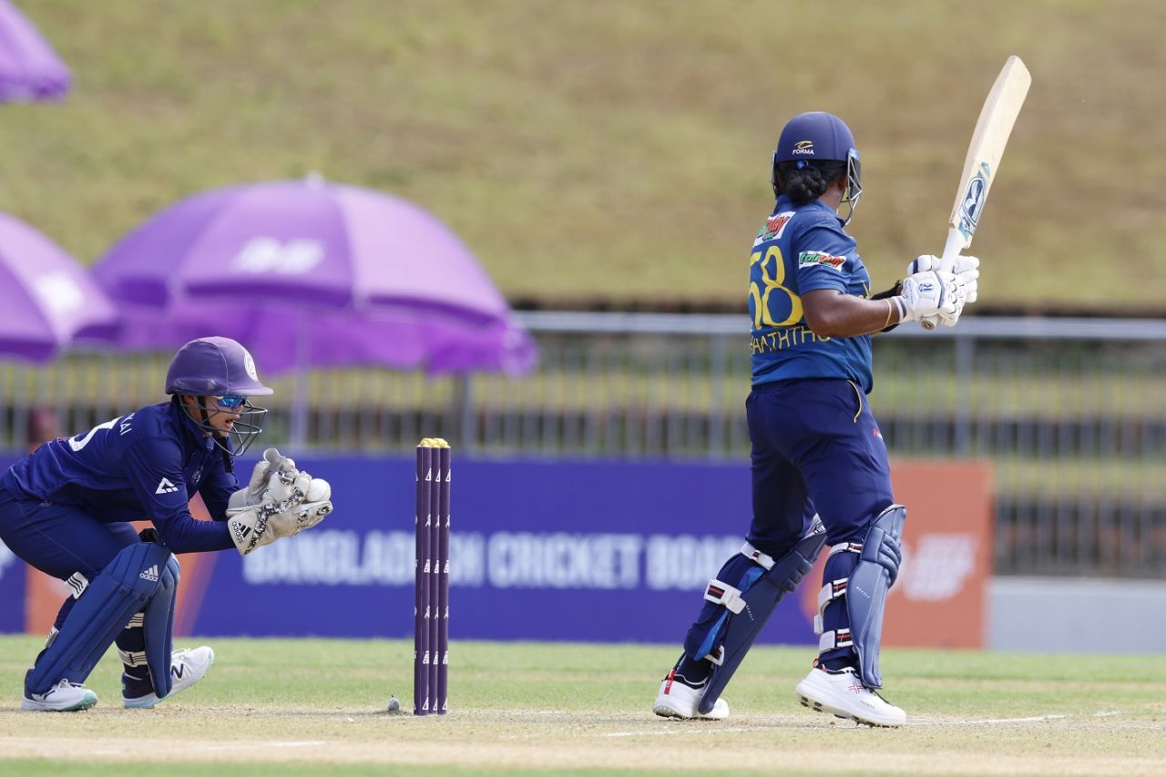 Chamari Athapaththu was caught by wicketkeeper Nannapat Koncharoenkai, Sri Lanka v Thailand, 2022 Women's Asia Cup, Sylhet, October 4, 2022