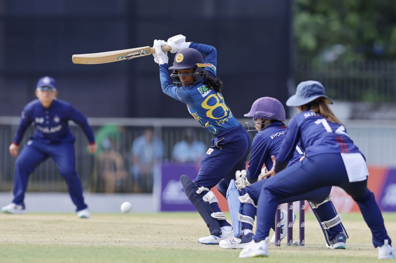 Harshitha Samarawickrama guides one past the slip cordon
, Sri Lanka v Thailand, 2022 Women's Asia Cup, Sylhet, October 4, 2022