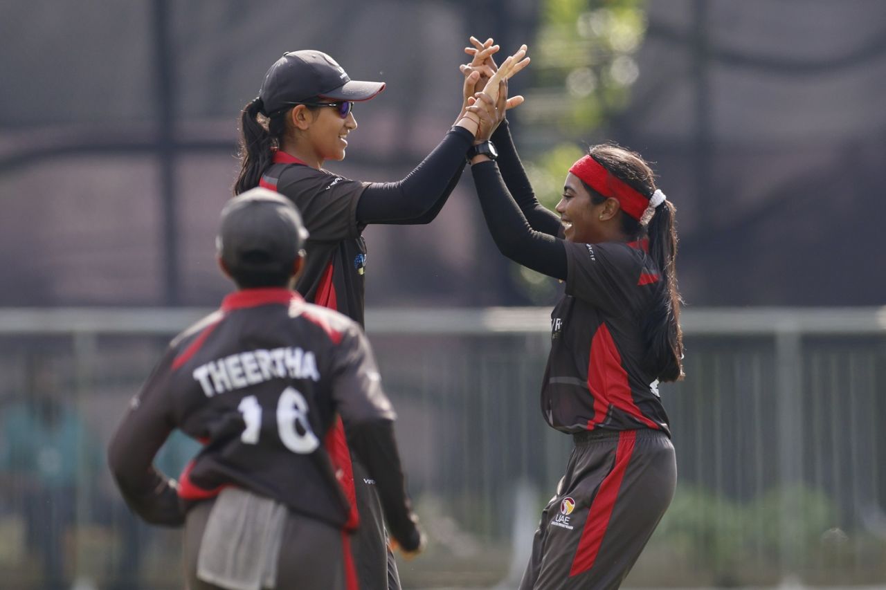 Indhuja Nandakumar celebrates dismissing Mas Elysa, Malaysia vs UAE, Women's T20 Asia Cup, Sylhet, October 5, 2022