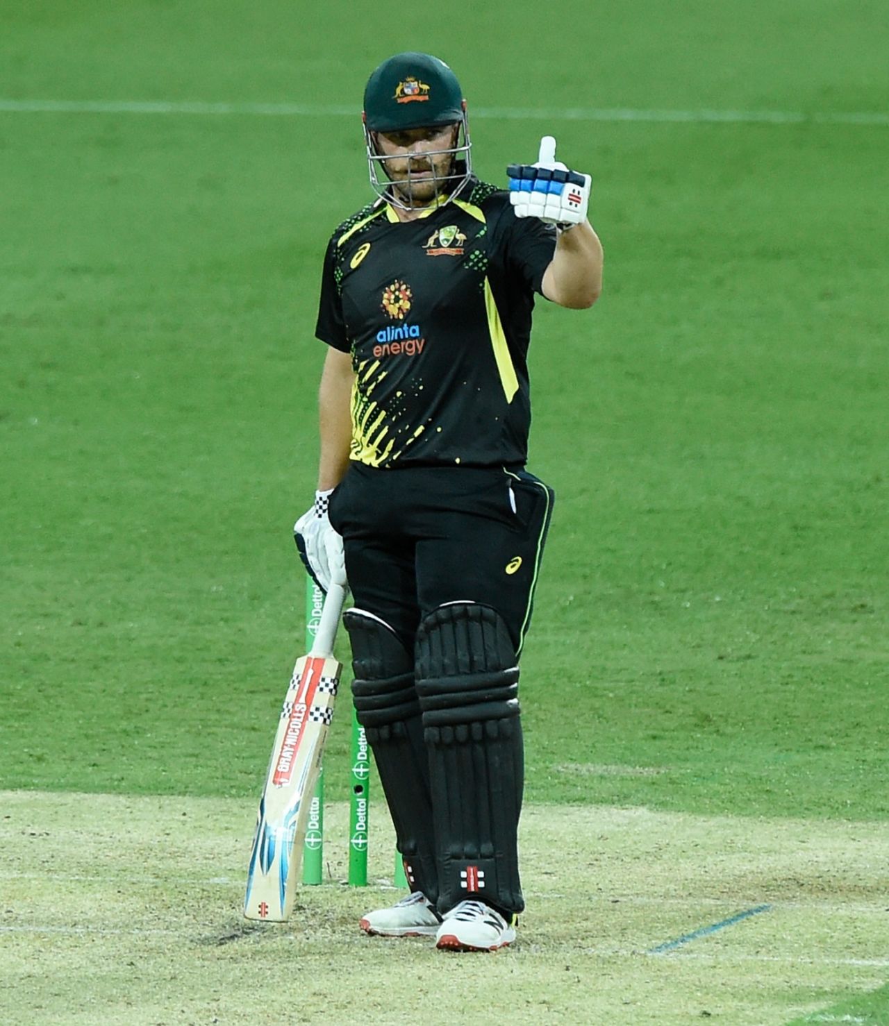 Aaron Finch gives a thumbs-up after reaching a half-century, Australia vs West Indies, 1st T20I, Carrara, October 5, 2022
