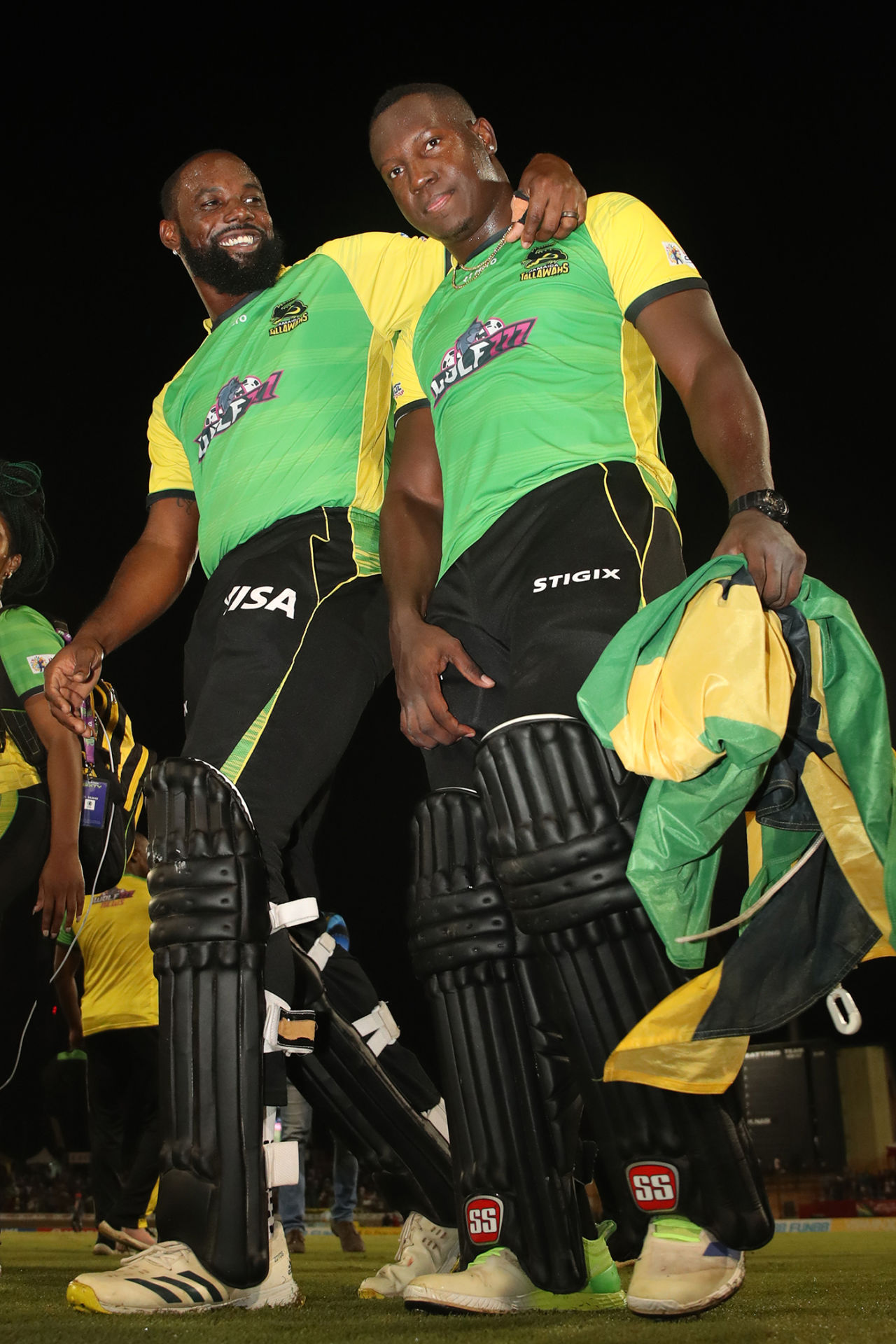 Raymond Reifer and Rovman Powell enjoy the win, Barbados Royals vs Jamaica Tallawahs, CPL 2022 final, Providence, September 30, 2022