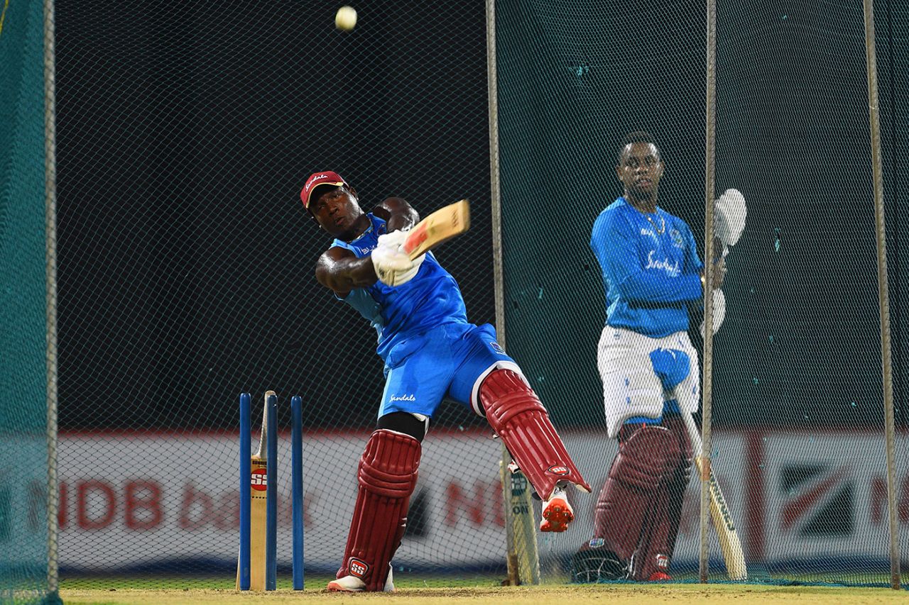 Rovman Powell bats during training, West Indies  tour of Sri Lanka, Pallekele International Cricket Stadium, Kandy, March 3, 2020.