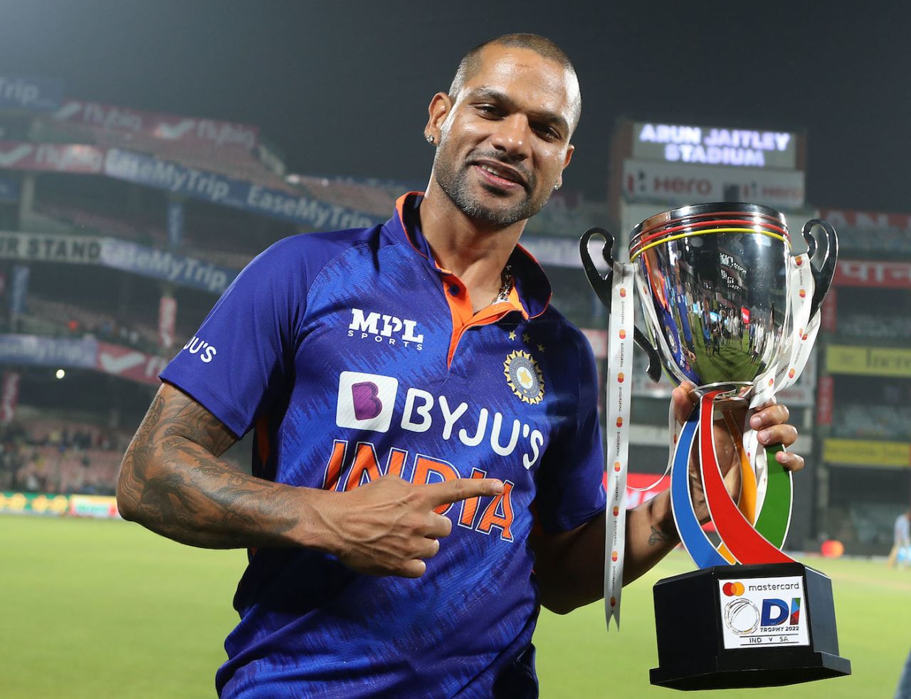 Shikhar Dhawan had a poor series with the bat, but had the trophy to show for his efforts, India vs South Africa, 3rd ODI, Delhi, October 11, 2022