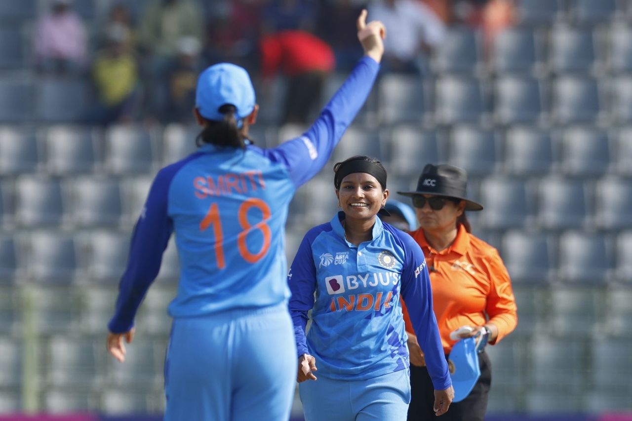 Rajeshwari Gayakwad picked up two wickets in her spell, India vs Sri Lanka, Final, Women's T20 Asia Cup, Sylhet, October 15, 2022