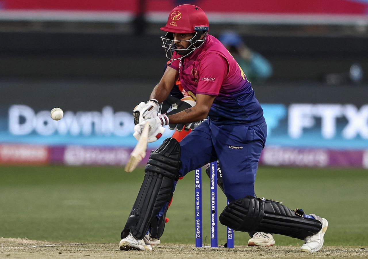 Chirag Suri made 12 in UAE's opening game, Netherlands vs UAE, Men's T20 World Cup, 1st round, Group A, Geelong, October 6, 2022