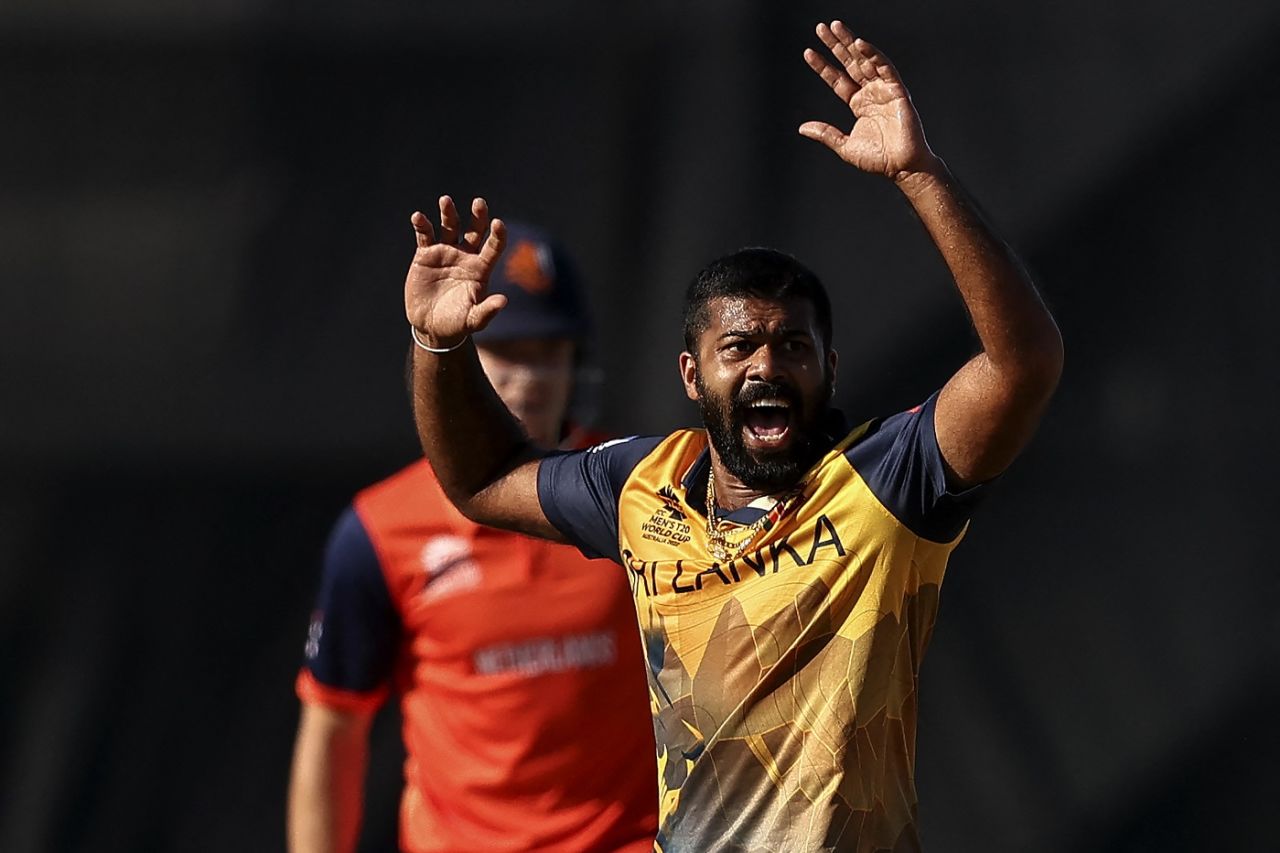 Lahiru Kumara appeals, Netherlands vs Sri Lanka, Group A, First Round, T20 World Cup, Geelong, October 20, 2022