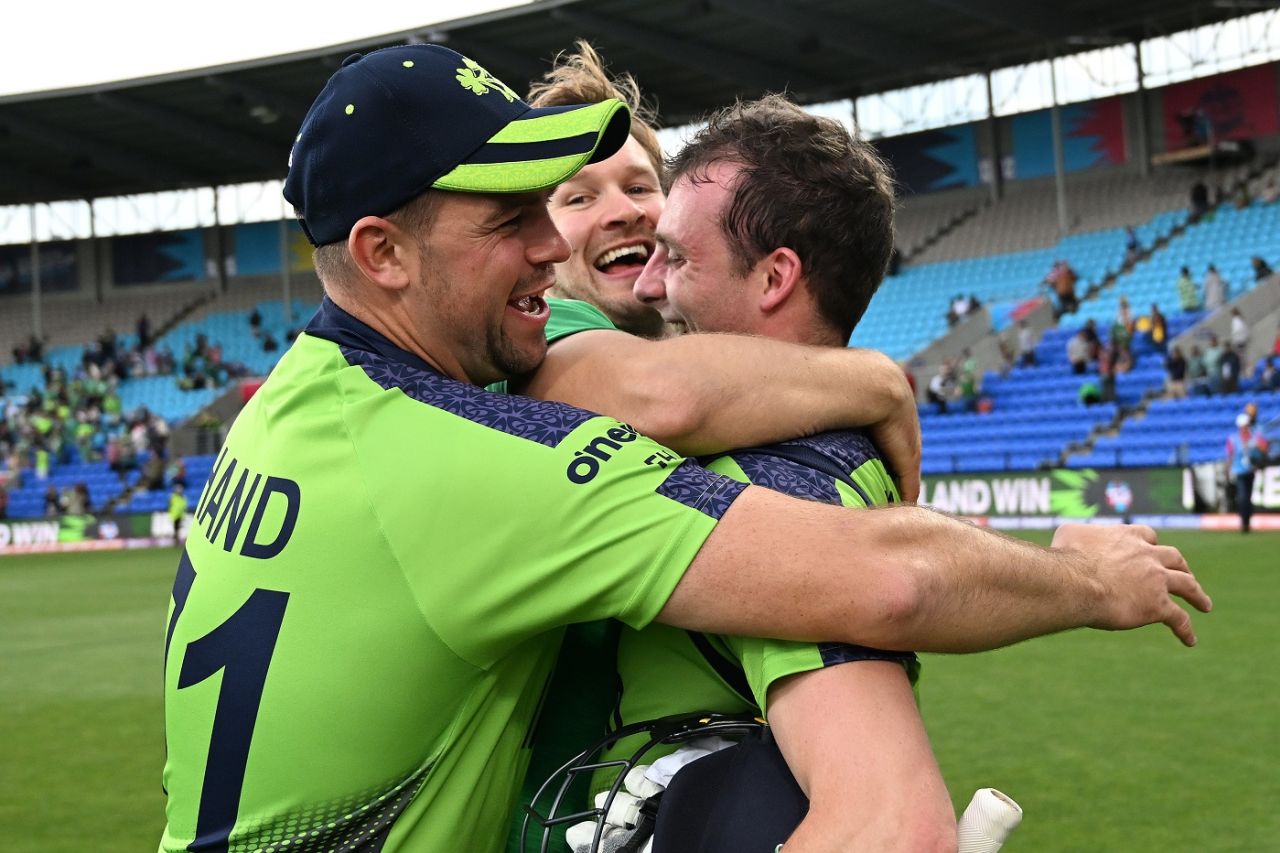 Fionn Hand, Barry McCarthy and Lorcan Tucker can't hide their emotions after Ireland toppled West Indies, Ireland vs West Indies, ICC Men's T20 World Cup, Hobart, October 21, 2022