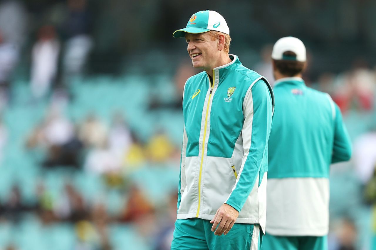 A smiling Andrew McDonald takes a stroll, Australia vs New Zealand, ICC Men's T20 World Cup 2022, Sydney, October 22, 2022