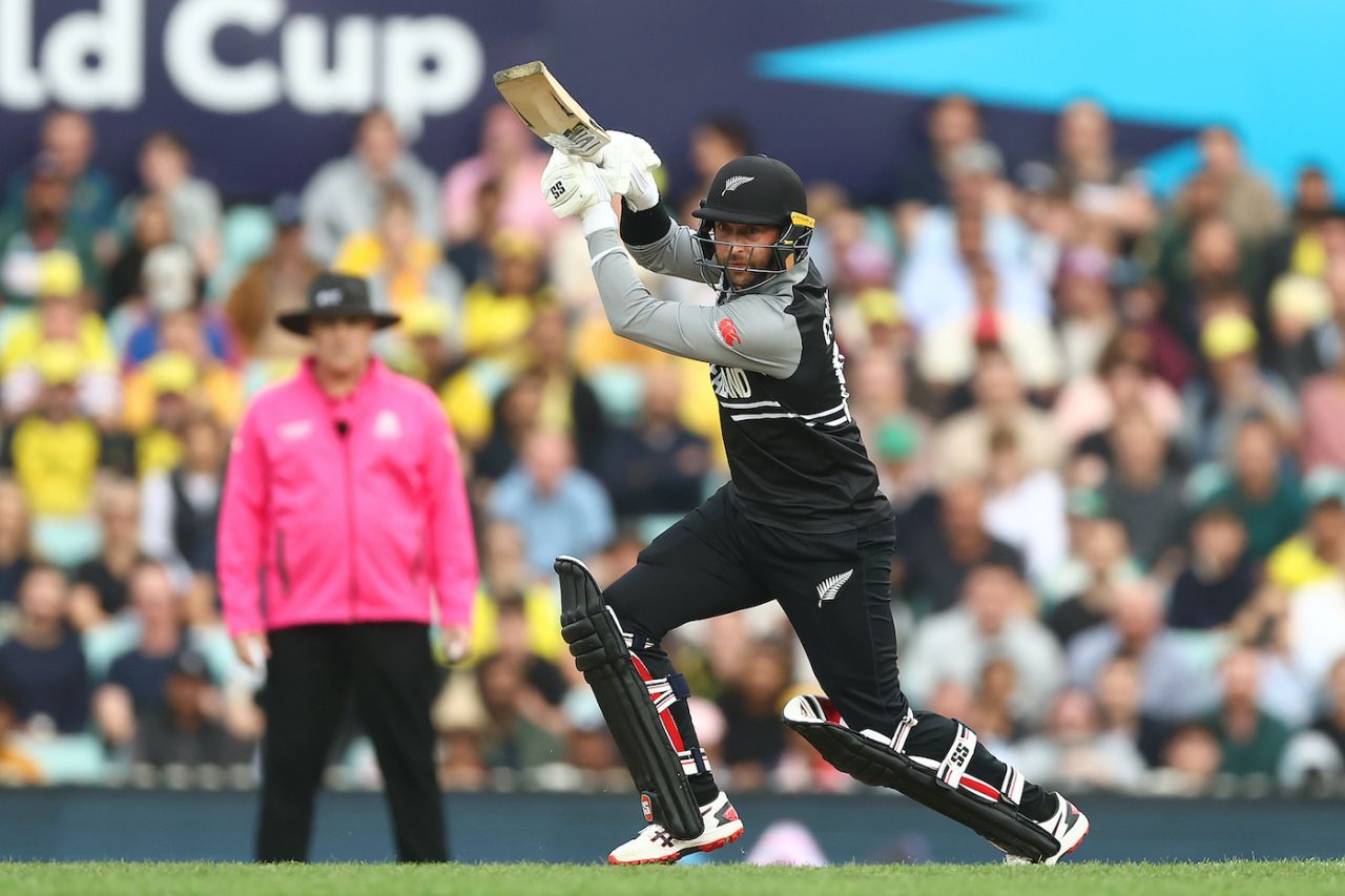 Devon Conway plays the cover drive, Australia vs New Zealand, ICC Men's T20 World Cup 2022, Sydney, October 22, 2022