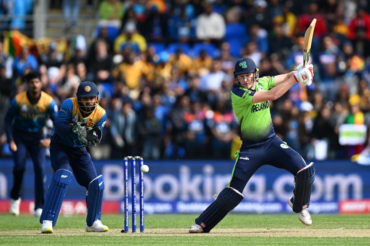 Harry Tector slaps a boundary through the off side, Ireland v Sri Lanka, T20 World Cup 2022, Hobart, October 23, 2022