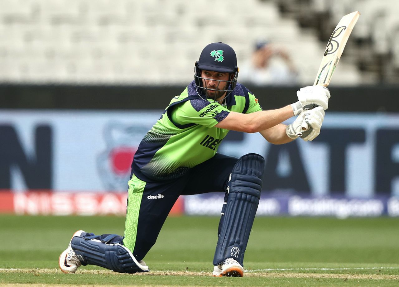 Andy Balbirnie plays the square drive, England vs Ireland, ICC Men's T20 World Cup 2022, Melbourne, October 26, 2022