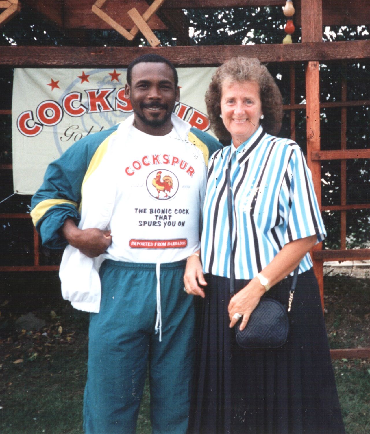 Gordon Greenidge with a  Leyland CC supporter in 1993