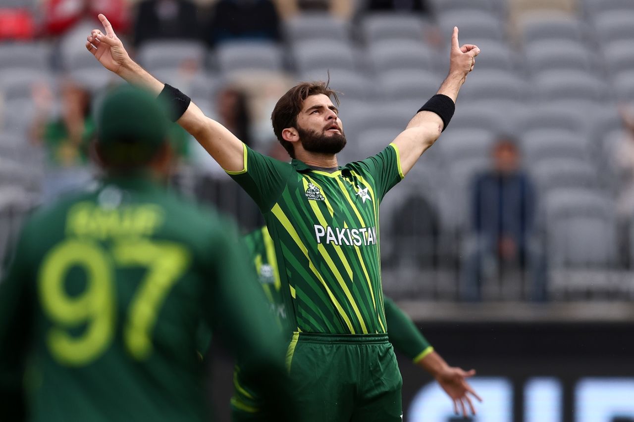 The trademark Shaheen Shah Afridi celebration, Netherlands vs Pakistan, Men's T20 World Cup 2022, Perth, October 30, 2022