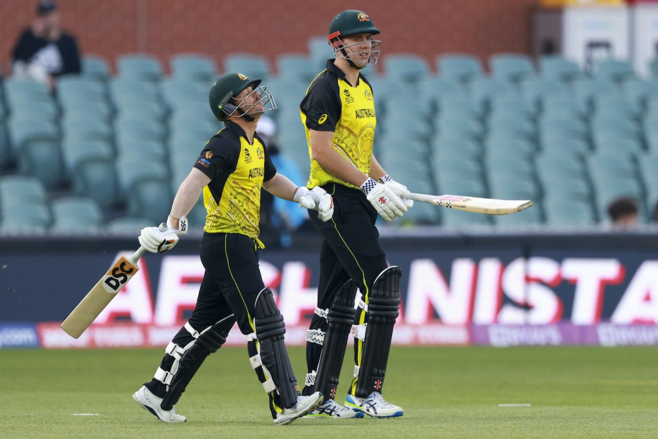 David Warner and Cameron Green walk out to bat, Afghanistan vs Australia, ICC Men's T20 World Cup 2022, Adelaide, November 4, 2022