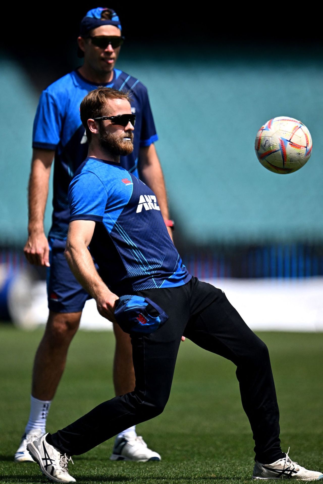 Kane Williamson limbers up with a game of football, Sydney, November 8, 2022
