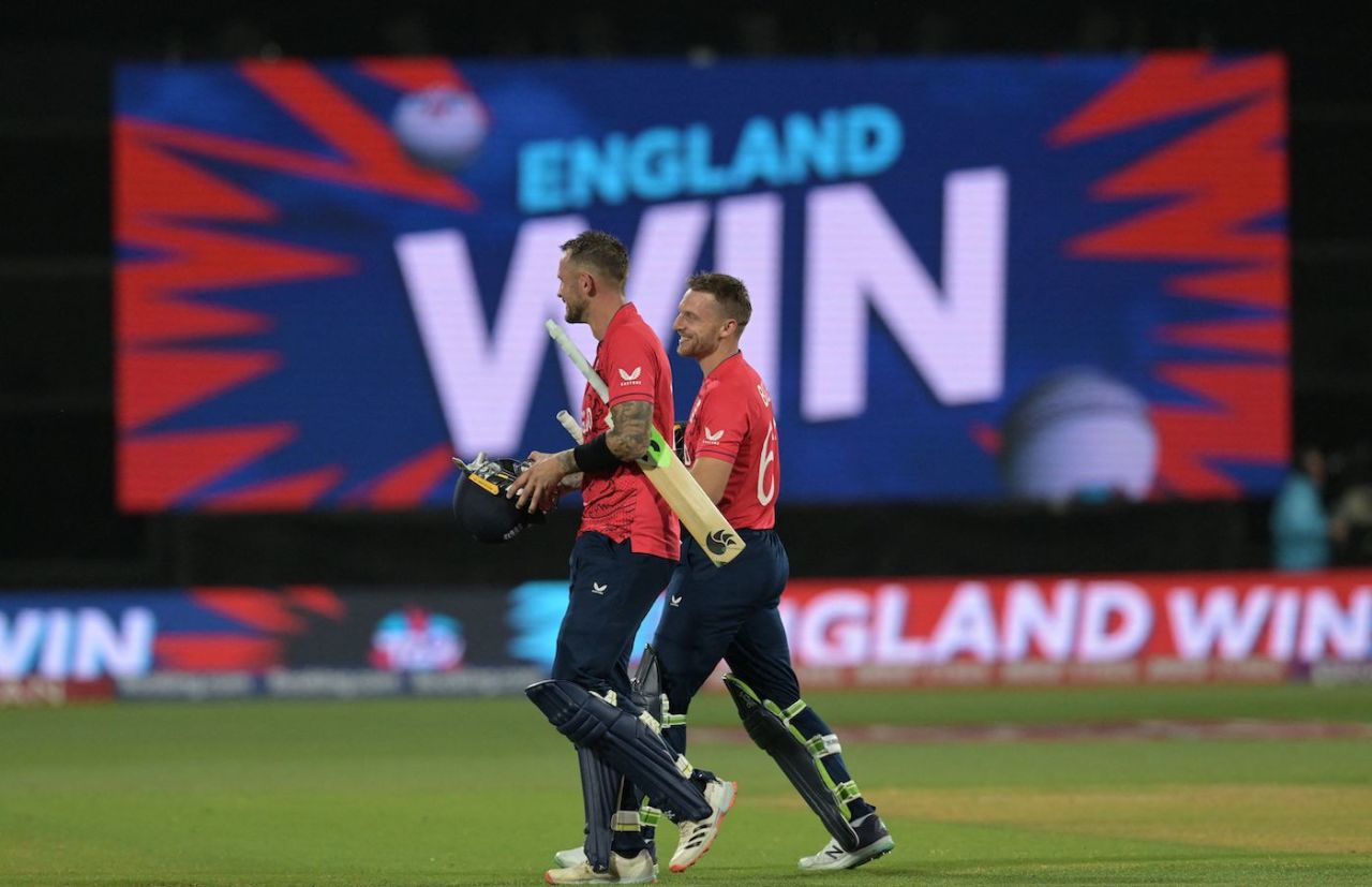 Alex Hales and Jos Buttler walk off after their demolition job, England vs India, T20 World Cup semi-final, Adelaide, November 10, 2022