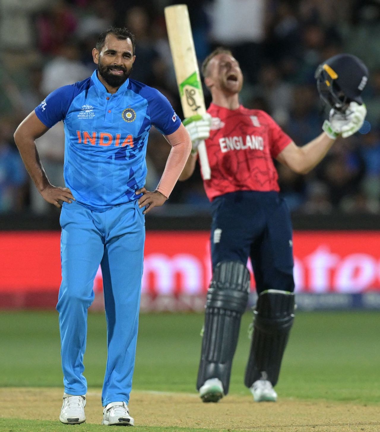 Mohammed Shami sports a wry grin after the winning runs were hit, England vs India, T20 World Cup semi-final, Adelaide, November 10, 2022
