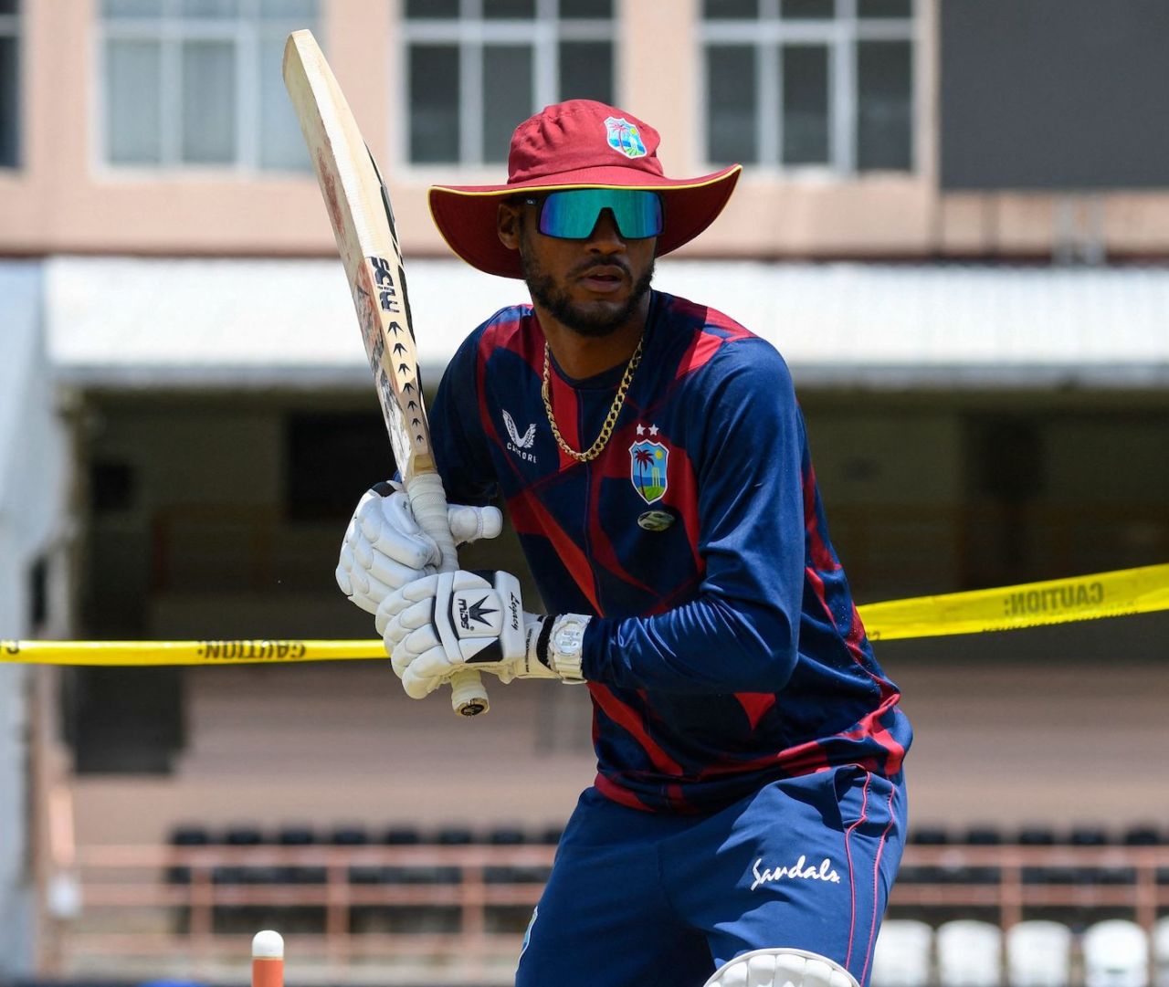 Kraigg Brathwaite bats during a training session, St George's, Grenada, March 23, 2022