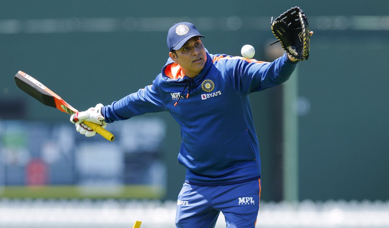 Eye on the ball - VVS Laxman lines up a long ball during a fielding drill, Wellington, November 17, 2022
