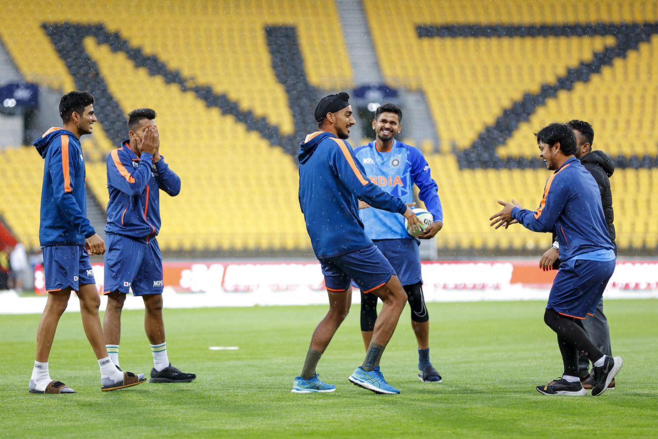 How're you supposed to play with this thing? The Indians try to figure out the rugby ball, New Zealand vs India, 1st T20I, Wellington, November 18, 2022