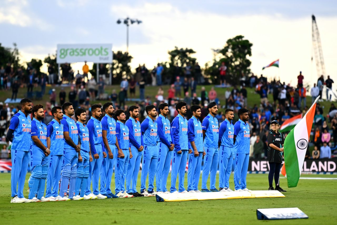 A new-look Team India stands for the National Anthem, New Zealand vs India, 2nd T20I, Mount Maunganui, November 20, 2022