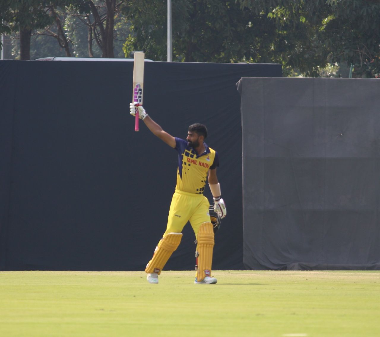 Narayan Jagadeesan raises his bat after recording yet another century, Haryana vs Tamil Nadu, Vijay Hazare Trophy 2022-23, November 19, 2022