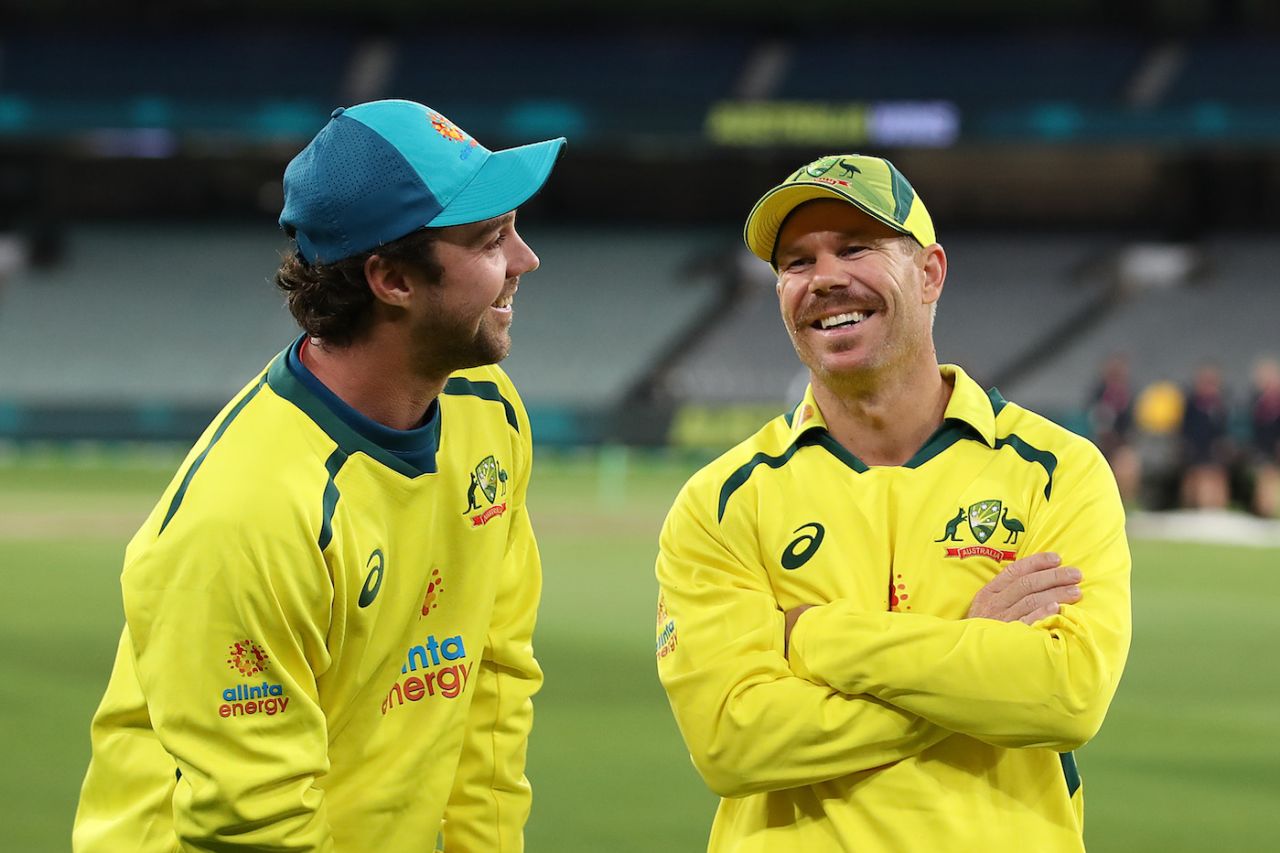 The record-breakers - Travis Head and David Warner share a laugh after a good day's work, Australia vs England, 3rd ODI, Melbourne, November 22, 2022