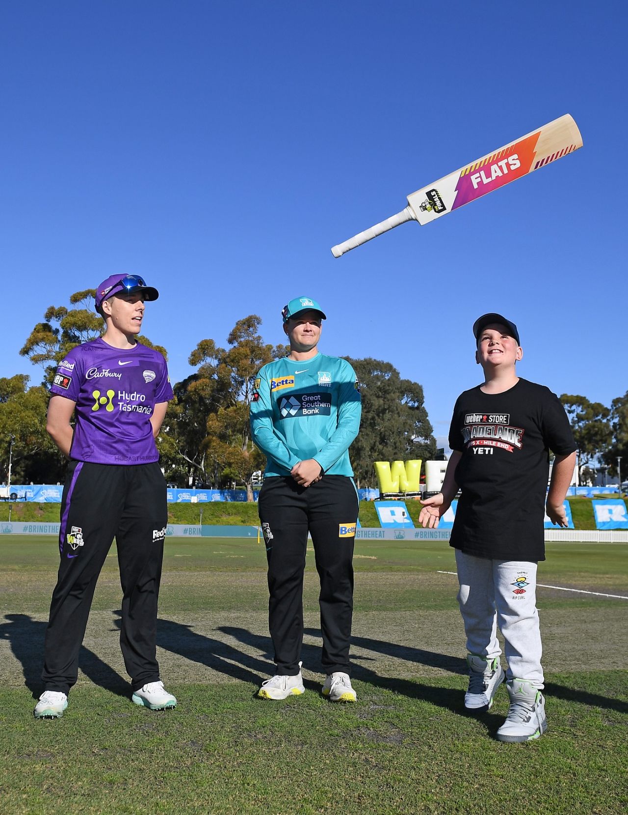 Elyse Villani and Jess Jonassen at the bat flip during the Eliminator, Brisbane Heat vs Hobart Hurricanes, WBBL 2022, Eliminator, Adelaide, November 23, 2022