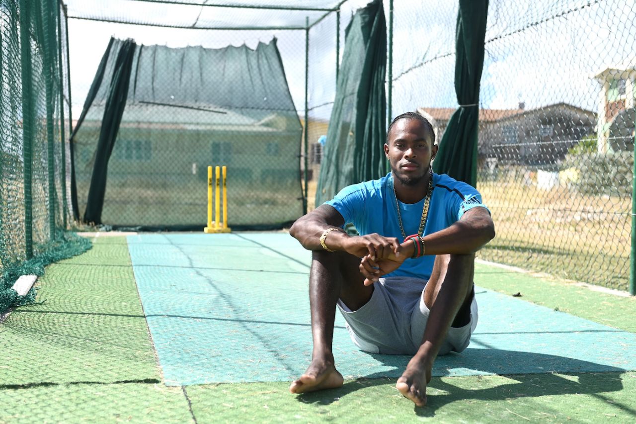 Jofra Archer strikes a pose, Bridgetown, January 23, 2022