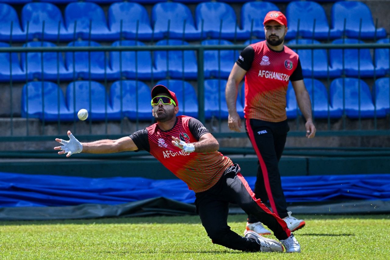 Hashmatullah Shahidi and Rashid Khan practice fielding in Pallekele, Pallekele, November 23, 2022