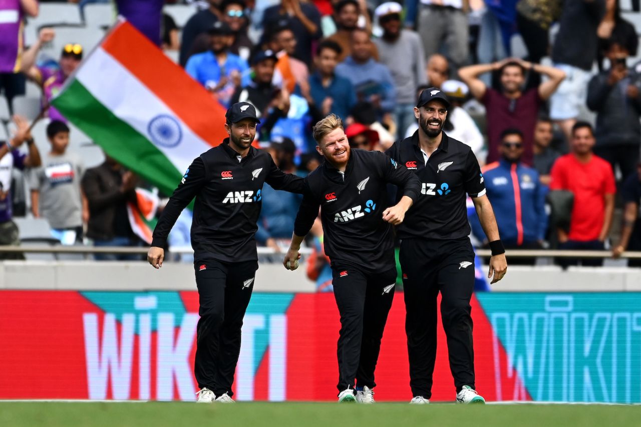 Glenn Phillips was around, so there was a fantastic catch too - this one off Sanju Samson, New Zealand vs India, 1st men's ODI, Auckland, November 25, 2022