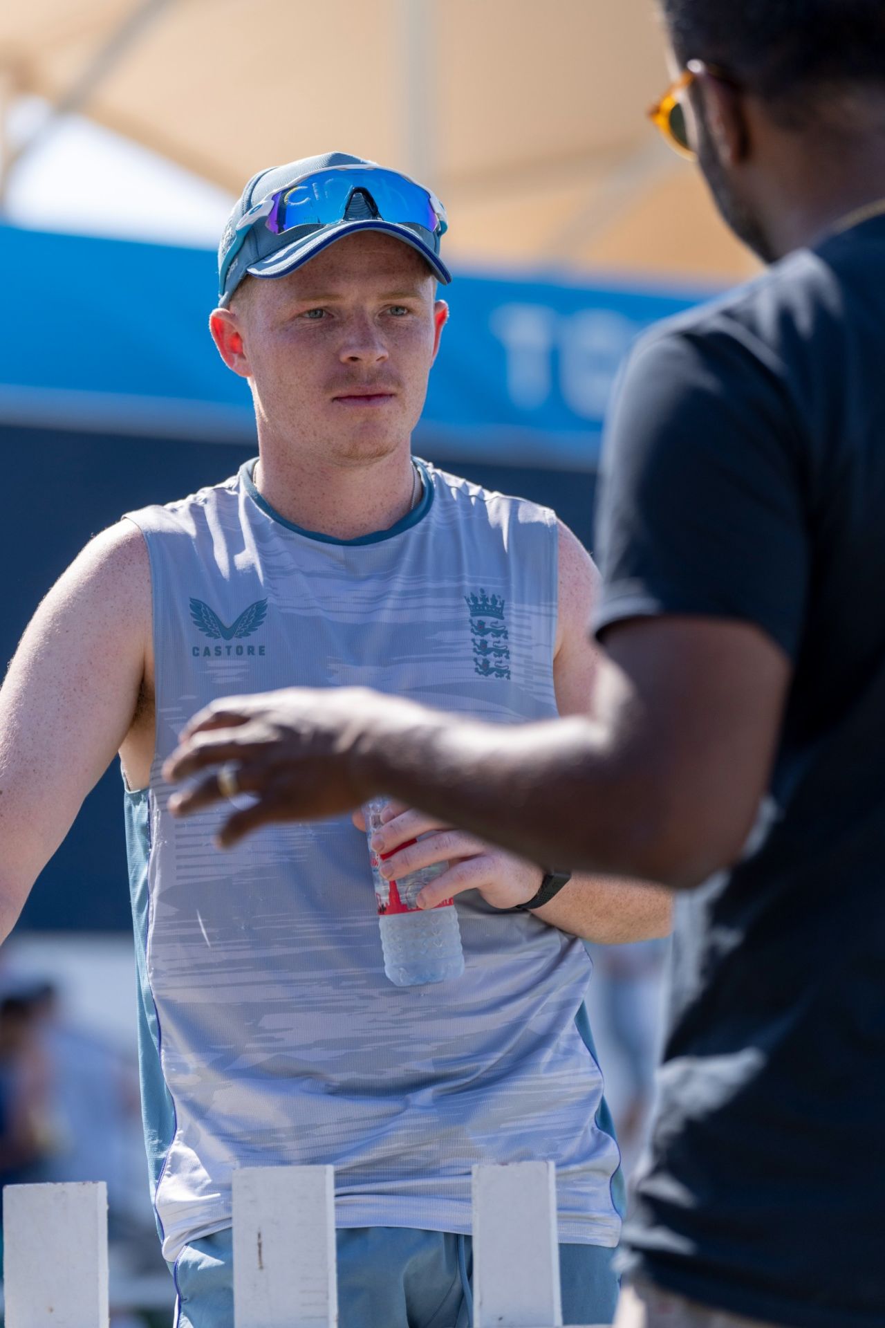 Ollie Pope gets a grilling from ESPNcricinfo's Vithushan Ehantharajah in Abu Dhabi, England vs England Lions, Tolerance Oval, Abu Dhabi, November 25, 2022