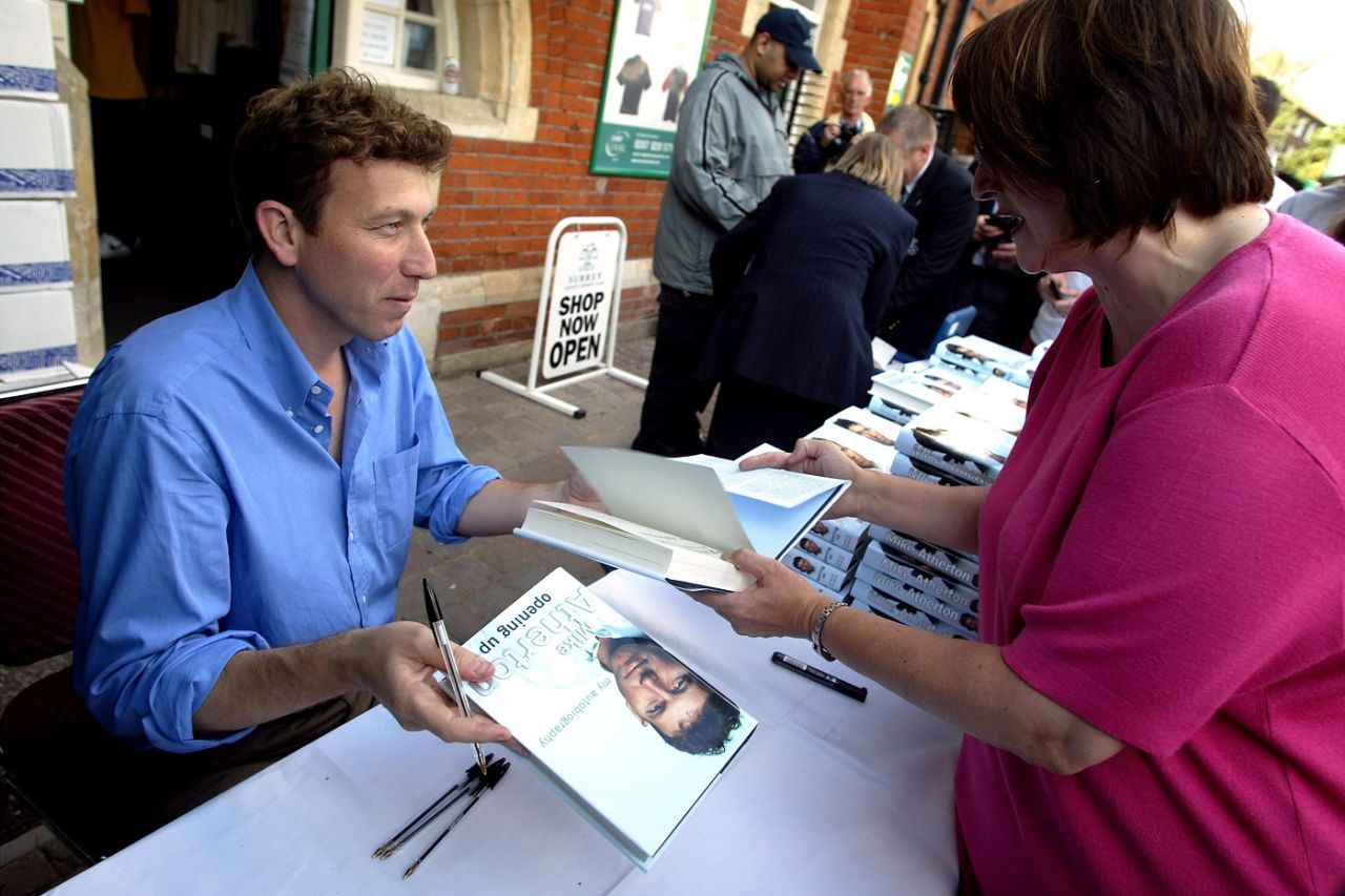 Michael Atherton signs his book, England vs India, 4th Test, The Oval, 2nd day, September 6, 2002