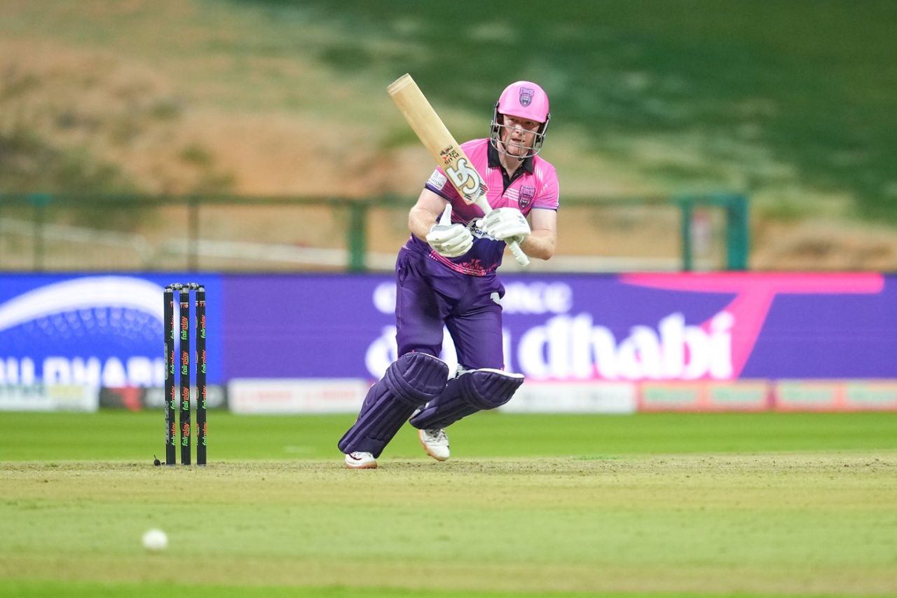 Eoin Morgan glances one away, Deccan Gladiators vs New York Strikers, Abu Dhabi T10 league, Abu Dhabi, November 26, 2022