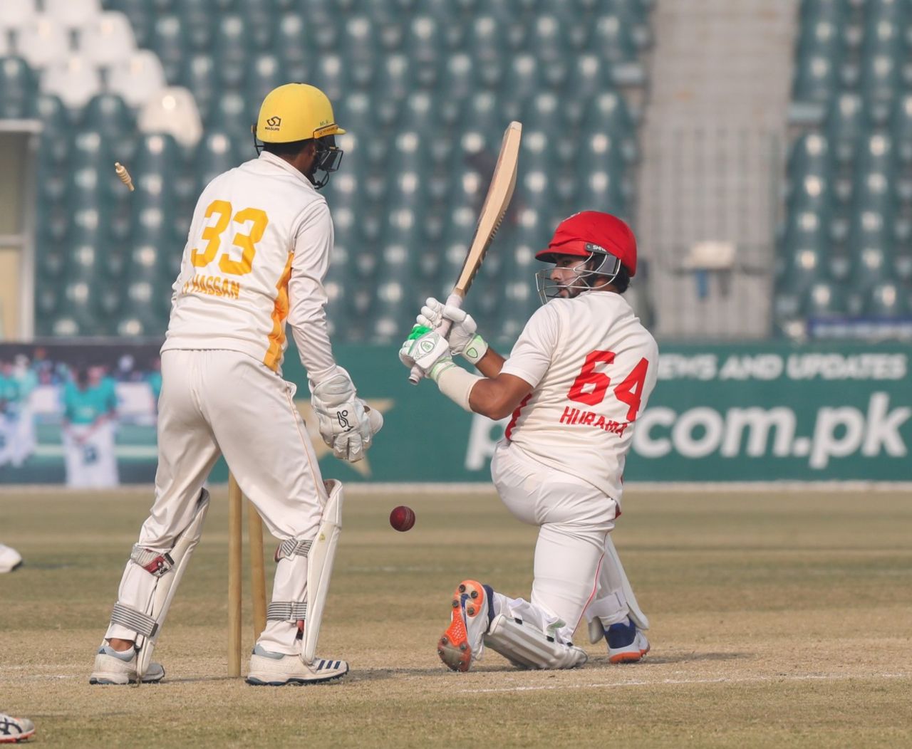 Muhammad Hurraira's innings came to an end when Danish Aziz bowled him, Sindh vs Northern, Quaid-e-Azam Trophy final, 3rd day, Lahore, November 28, 2022
