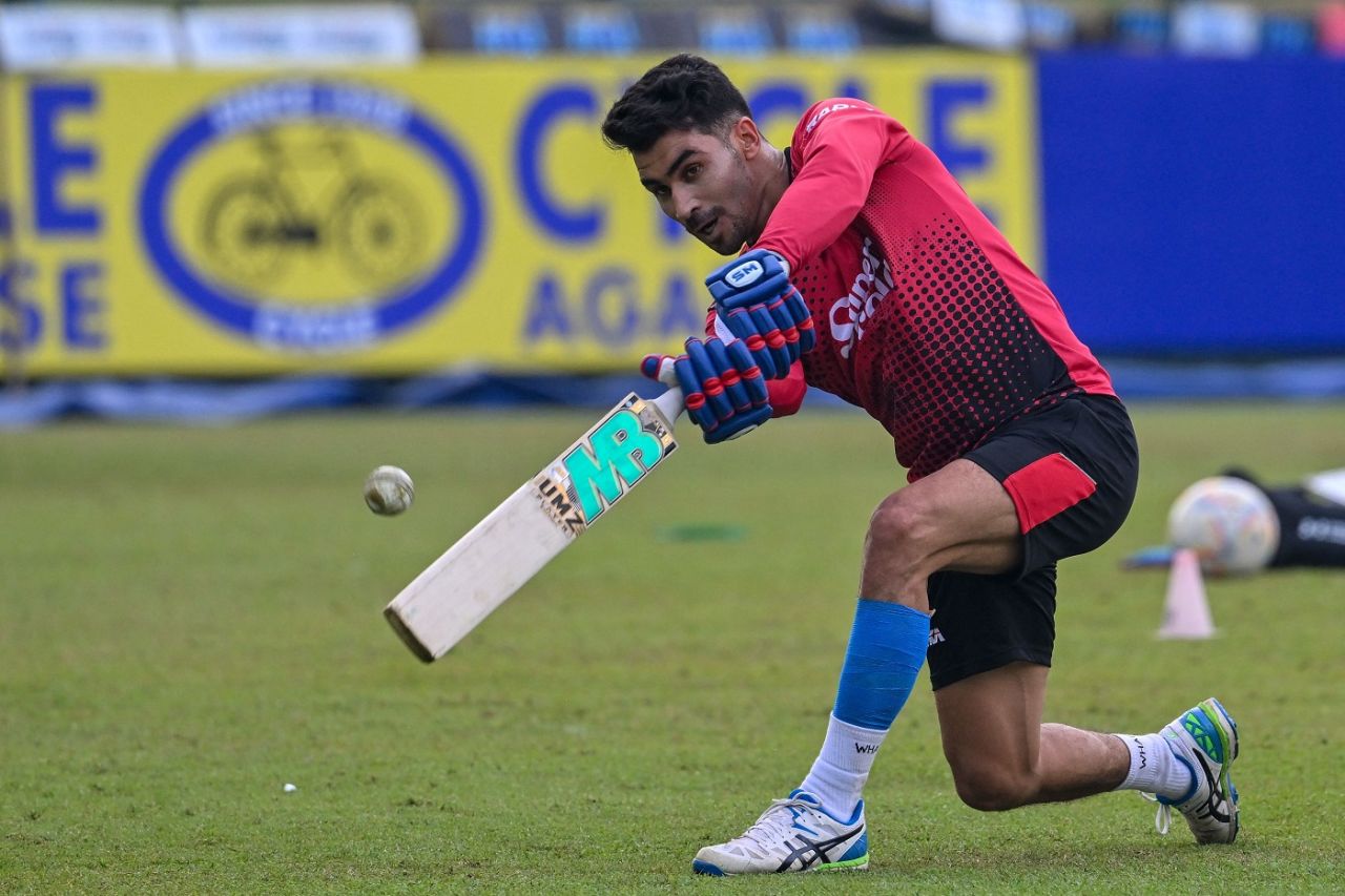 Rahmanullah Gurbaz plays the sweep in the nets, Afghanistan in Sri Lanka, Pallekele, November 29, 2022