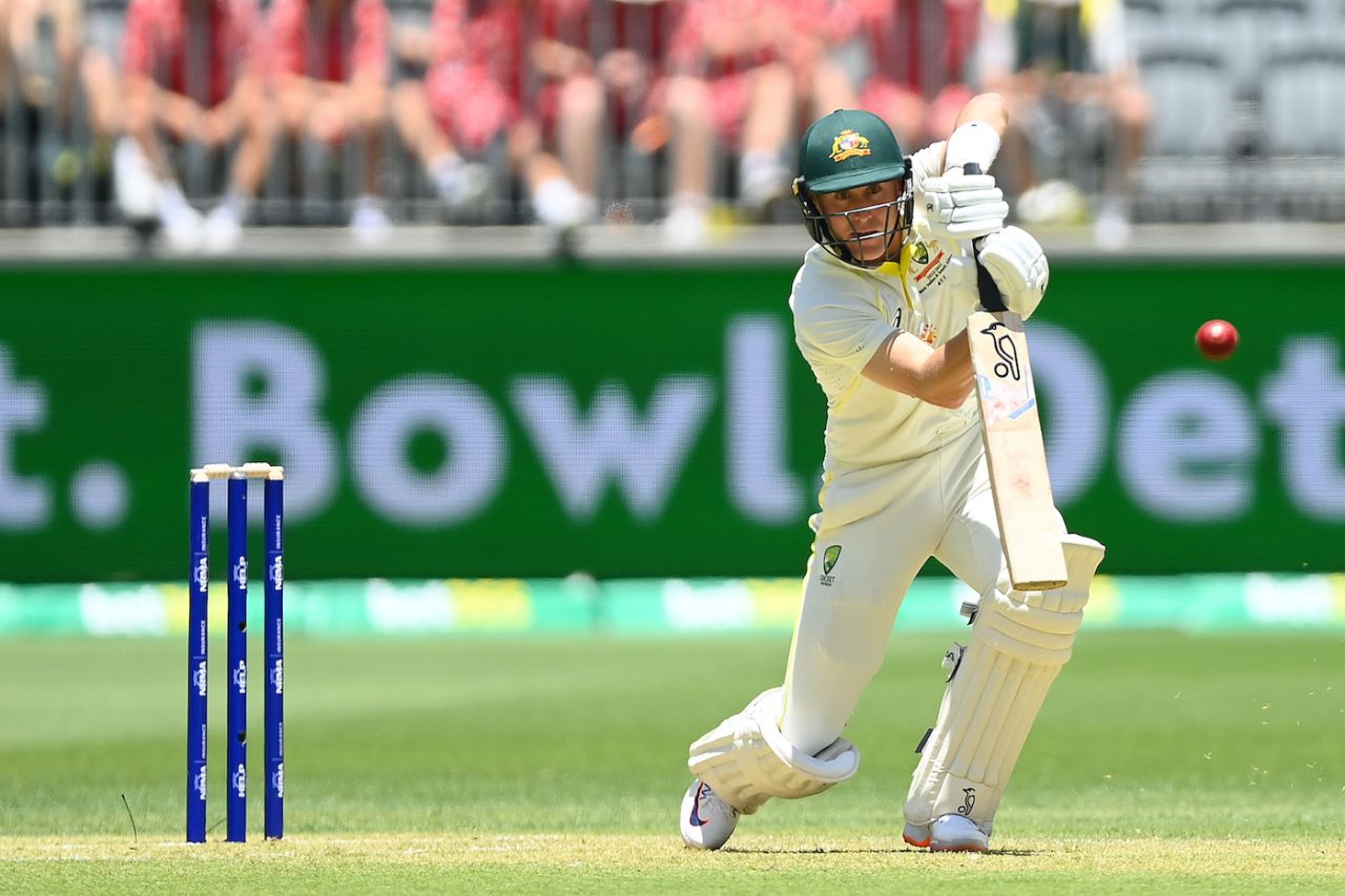 Marnus Labuschagne plays a technically correct off-drive, Australia vs West Indies, 1st Test, Perth, 1st Day, November 30, 2022