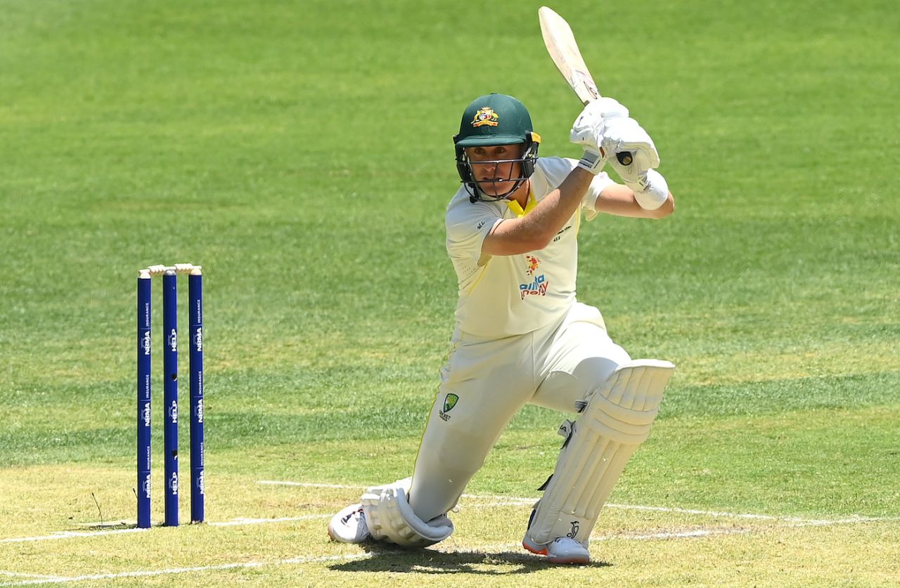 Marnus Labuschagne dines into a cover drive, Australia vs West Indies, 1st Test, Perth, 1st Day, November 30, 2022