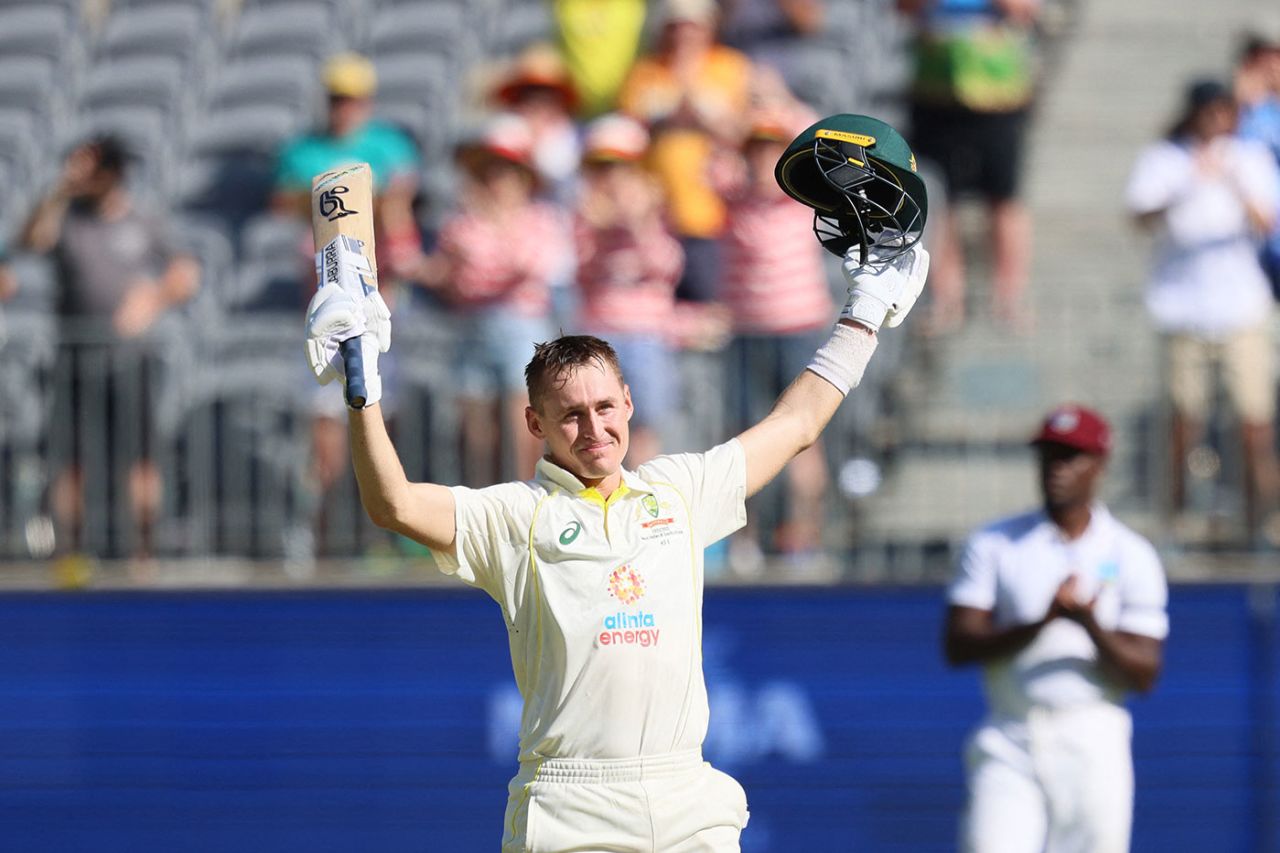 Marnus Labuschagne celebrates his hundred, Australia vs West Indies, 1st Test, Perth, 1st Day, November 30, 2022
